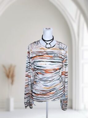 Abstract Wavy Print Long Sleeve Crewneck Top XXL